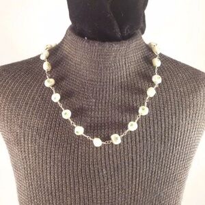 Elegant Sterling Silver Light Green Freshwater Pearl & Crystal Beaded Necklace